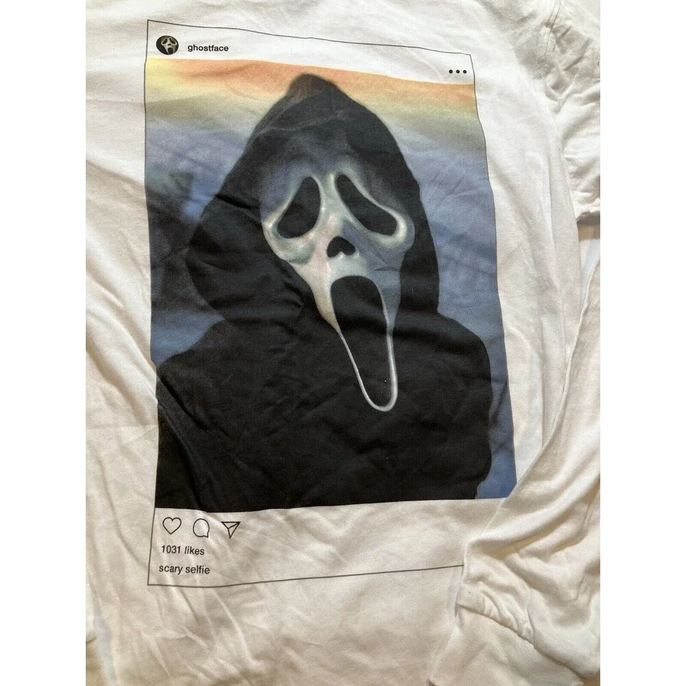 Ghost Face Selfie The Icon Of Halloween Men's Size Small Long Sleeve T-Shirt